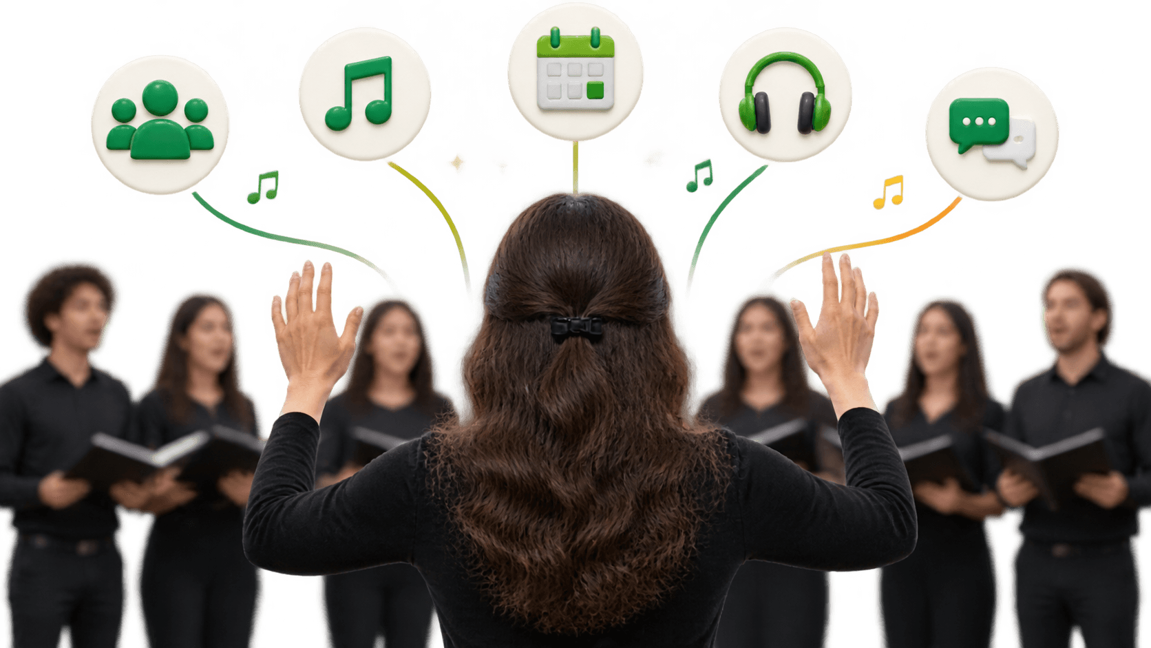Director connected to people, music, schedule, practice, and communication